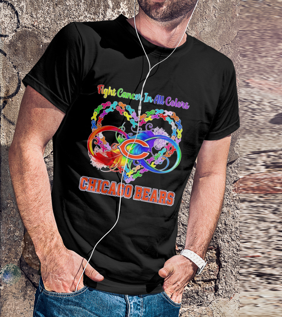 Chicago Bears Fight Cancer In All Colors Heart Ribbon Awareness T-Shirt