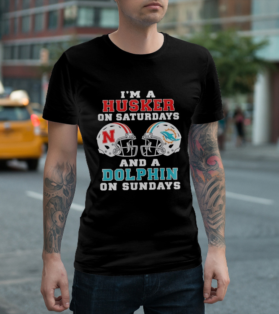 Husker Saturdays And Dolphin Sundays Football Fan Gear T-Shirt