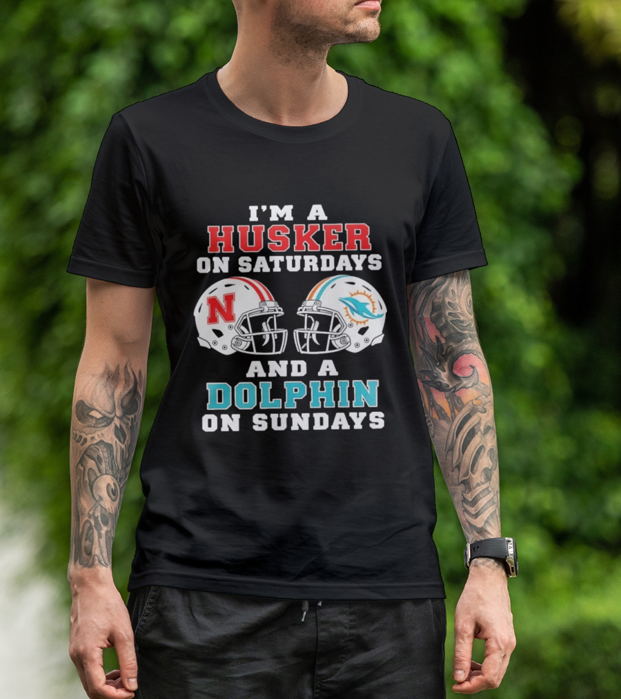 Husker Saturdays And Dolphin Sundays Football Fan Gear T-Shirt