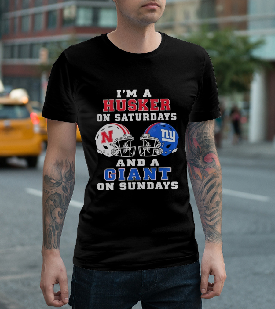I'm A Husker On Saturdays And A Giant On Sundays Football Helmets T-Shirt