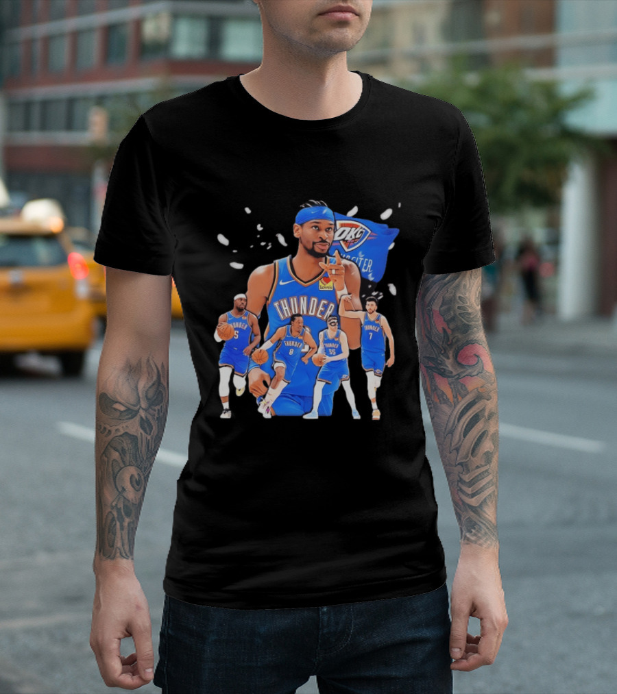 Oklahoma City Thunder 2026 NBA Players Collage With OKC Thunder Logo And Basketball Team Members T-Shirt