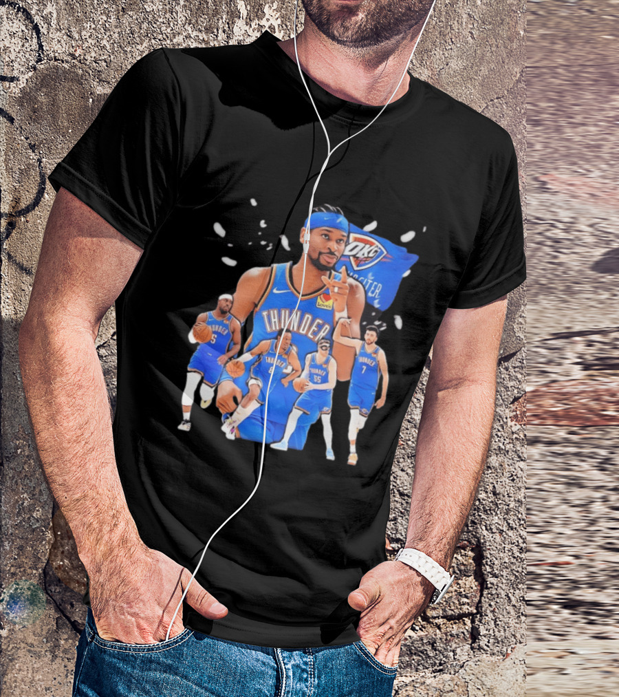 Oklahoma City Thunder 2026 NBA Players Collage With OKC Thunder Logo And Basketball Team Members T-Shirt