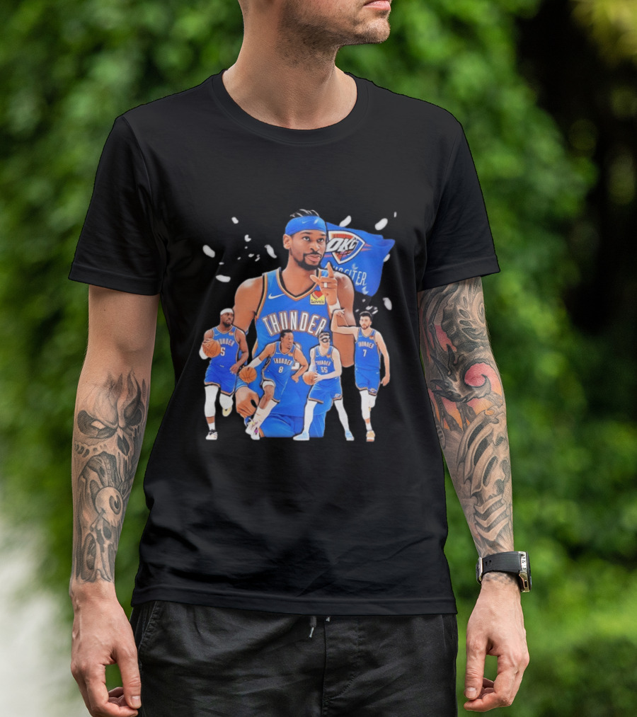 Oklahoma City Thunder 2026 NBA Players Collage With OKC Thunder Logo And Basketball Team Members T-Shirt