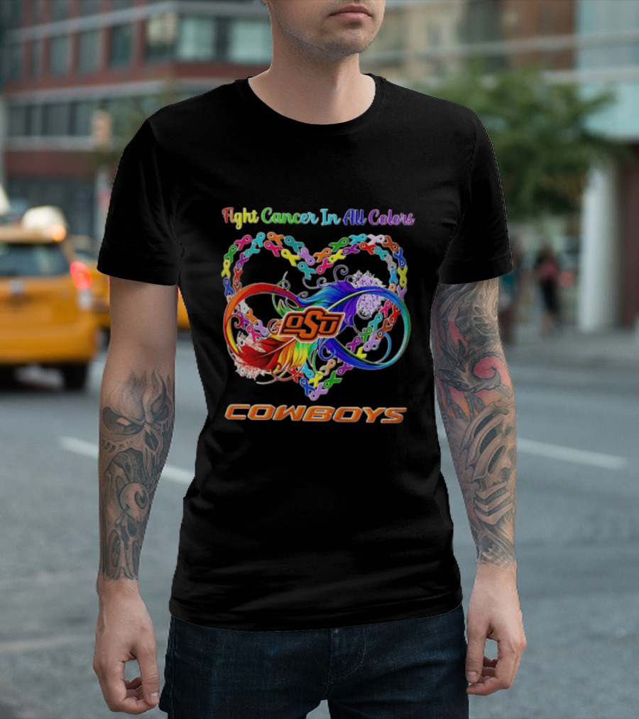Cowboys Fight Cancer In All Colors OSU Heart Ribbon T-Shirt