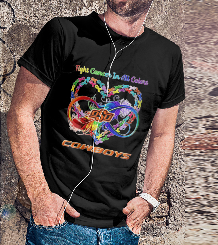 Cowboys Fight Cancer In All Colors OSU Heart Ribbon T-Shirt