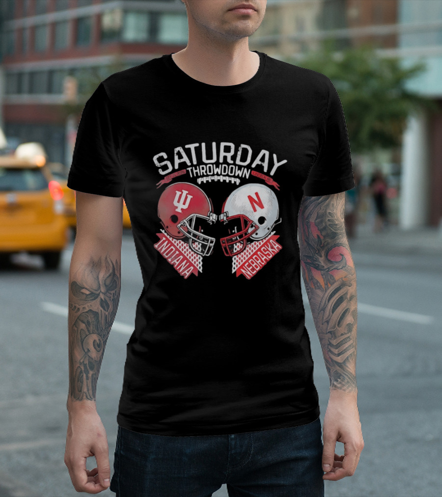 Saturday Throwdown Nebraska Indiana Football Helmet Clash 2026 Lincoln Vs Bloomington T-Shirt