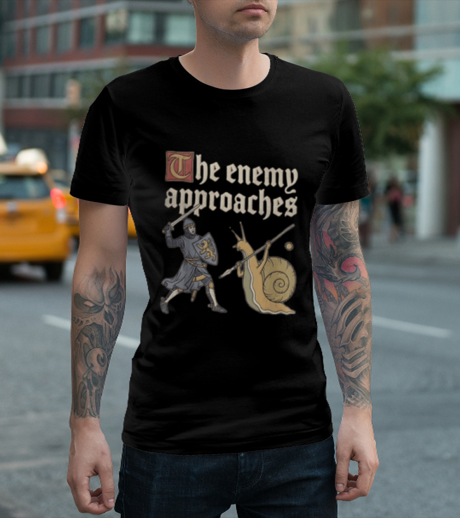 The Enemy Approaches Knight Duel With Snail Warrior In Medieval Battle Scene T-Shirt