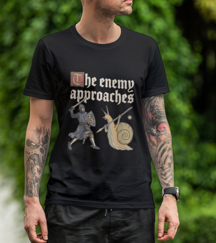 The Enemy Approaches Knight Duel With Snail Warrior In Medieval Battle Scene T-Shirt