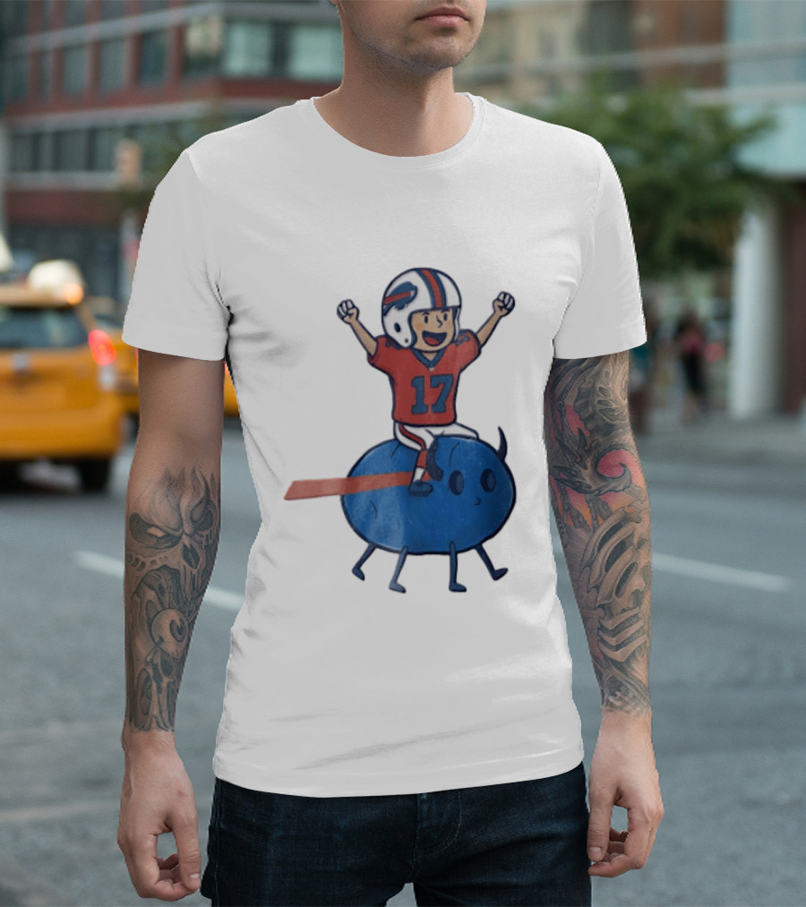 Buffalo Bills Josh Allen 17 Cartoon Character Riding Blue Creature T-Shirt