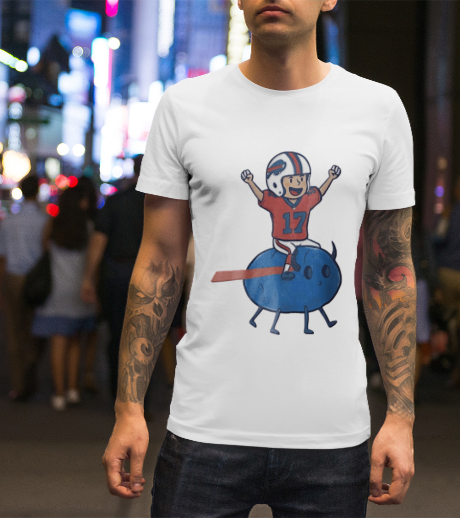 Buffalo Bills Josh Allen 17 Cartoon Character Riding Blue Creature T-Shirt