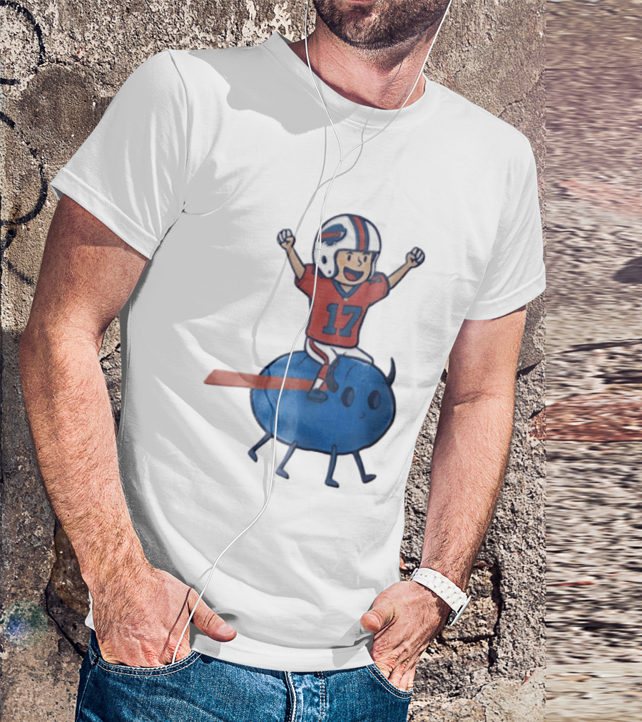 Buffalo Bills Josh Allen 17 Cartoon Character Riding Blue Creature T-Shirt