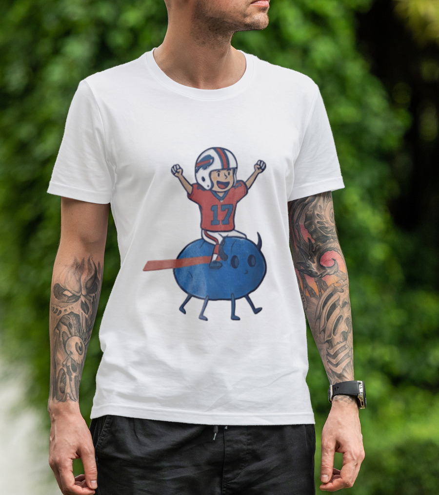 Buffalo Bills Josh Allen 17 Cartoon Character Riding Blue Creature T-Shirt