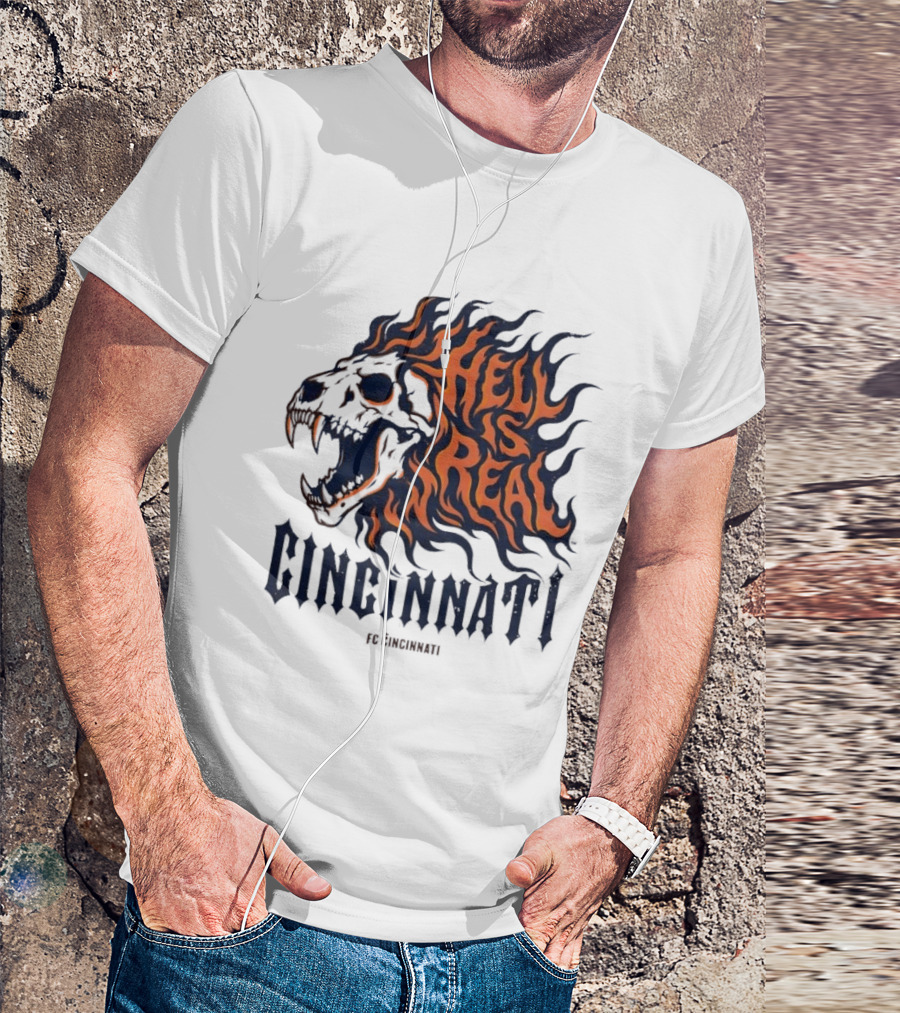 FC Cincinnati Lion Skull Hell Is Real Flames Roaring Fire T-Shirt