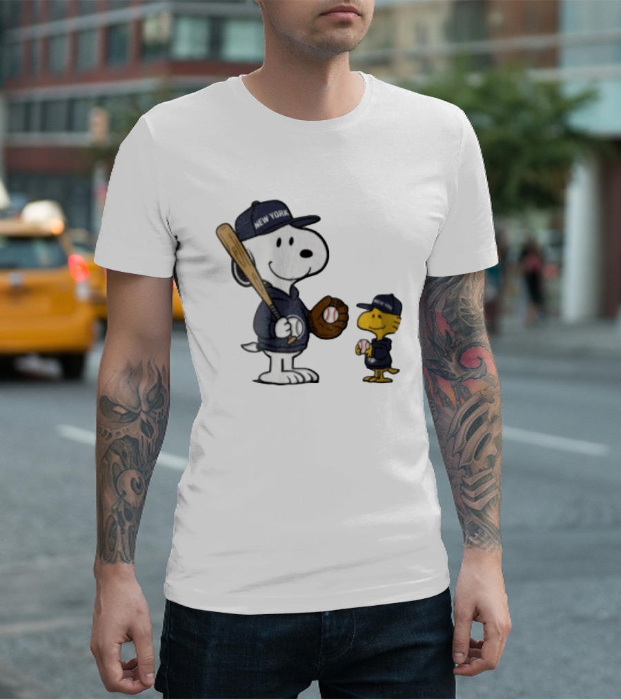 New York Yankees Snoopy Woodstock Baseball Cartoon Peanuts Sports Fan Collection T-Shirt