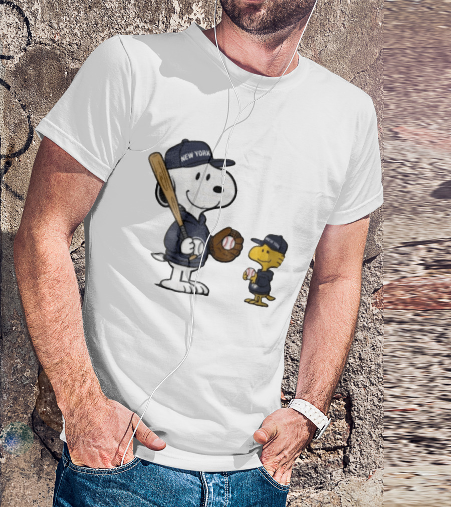 New York Yankees Snoopy Woodstock Baseball Cartoon Peanuts Sports Fan Collection T-Shirt