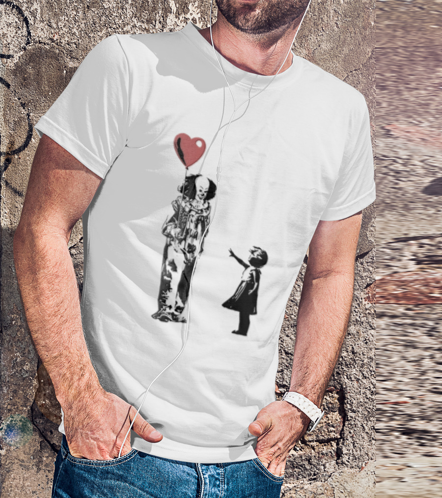 Pennywise Clown And Child With Red Heart Balloon T-Shirt