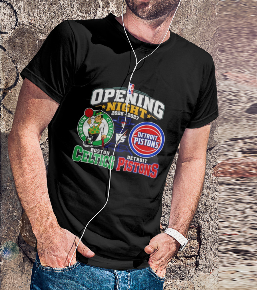 Boston Celtics Vs Detroit Pistons NBA Opening Night 2026 2027 Matchup Logos And Teams T-Shirt