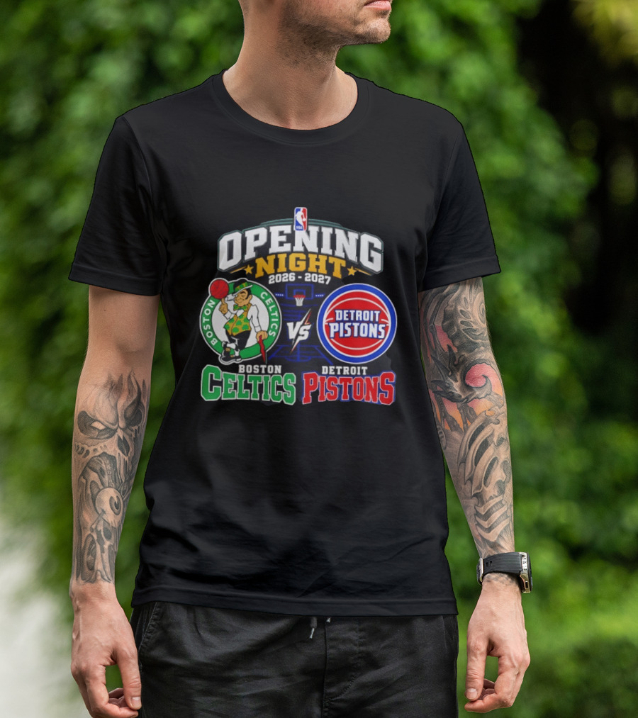 Boston Celtics Vs Detroit Pistons NBA Opening Night 2026 2027 Matchup Logos And Teams T-Shirt