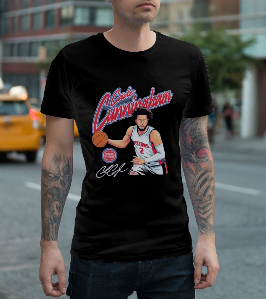 Cade Cunningham No 2 Detroit Pistons Basketball Player Bold Script T-Shirt
