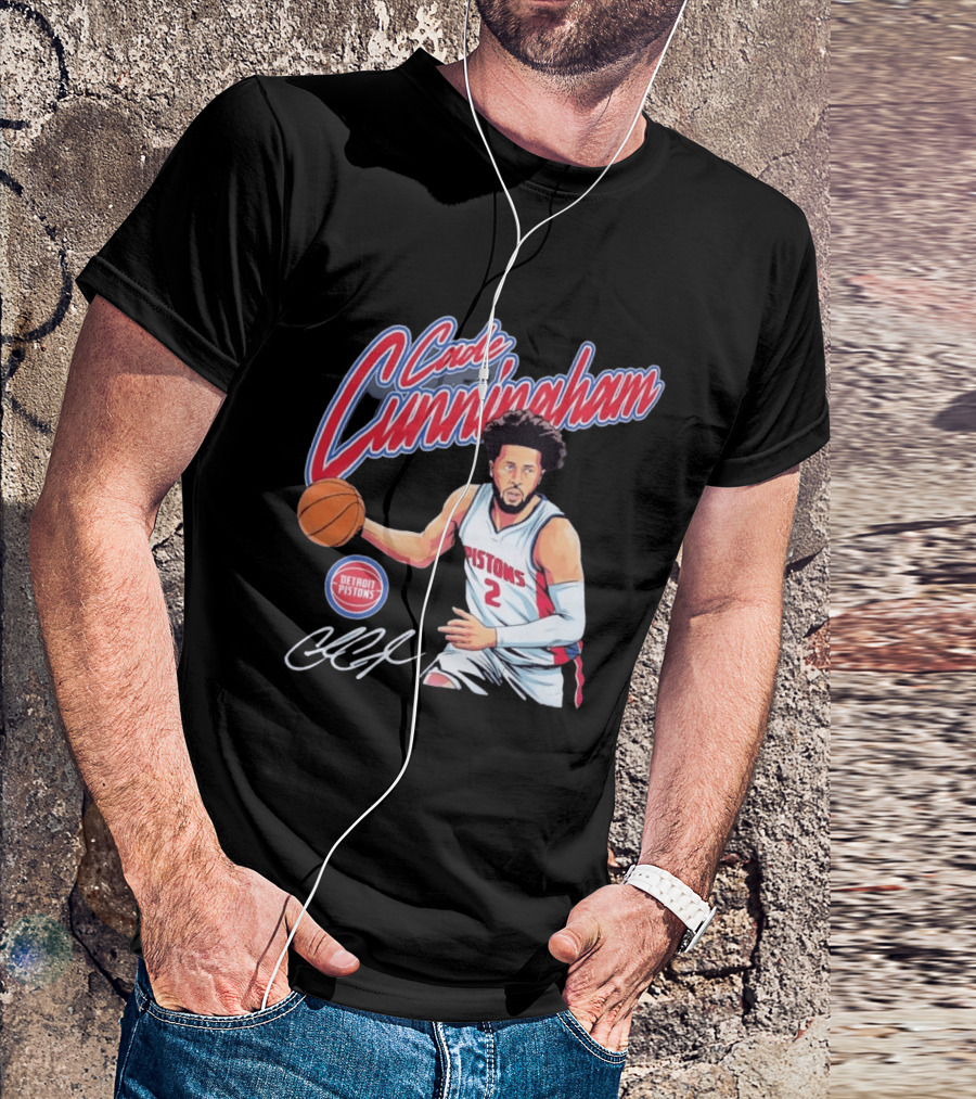 Cade Cunningham No 2 Detroit Pistons Basketball Player Bold Script T-Shirt