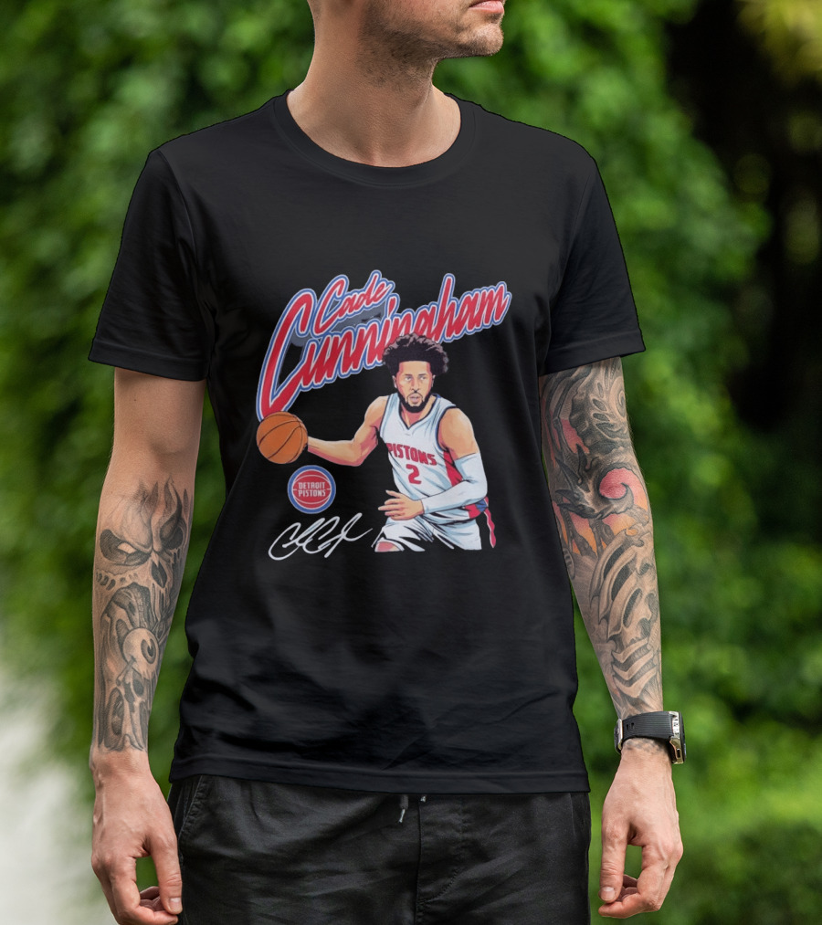 Cade Cunningham No 2 Detroit Pistons Basketball Player Bold Script T-Shirt