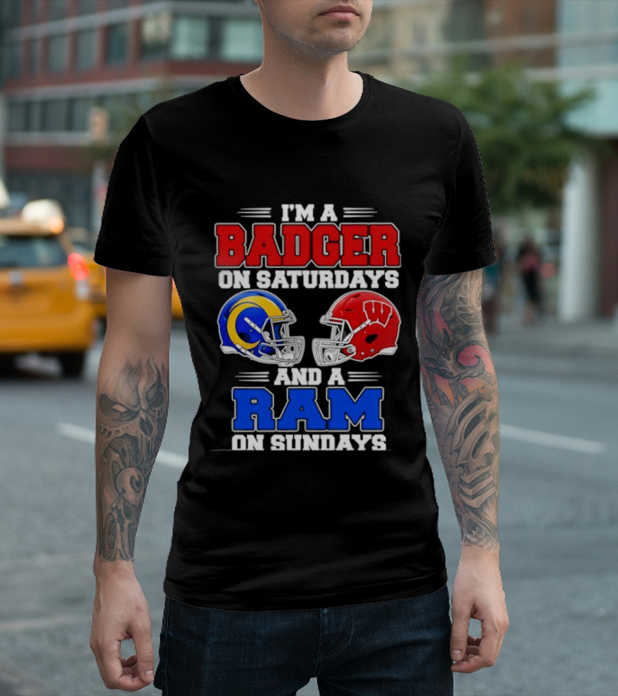 I'm A Badger On Saturdays And A Ram On Sundays Sports Fan Helmets T-Shirt