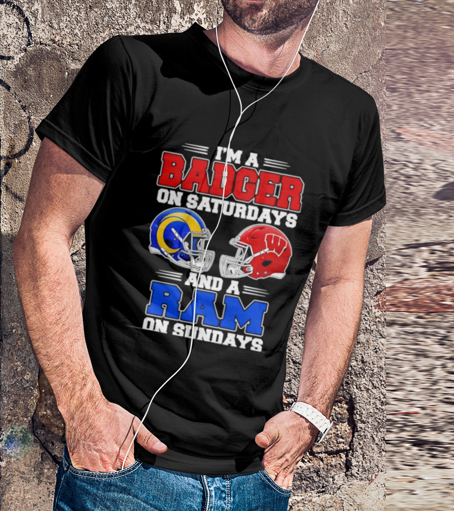 I'm A Badger On Saturdays And A Ram On Sundays Sports Fan Helmets T-Shirt