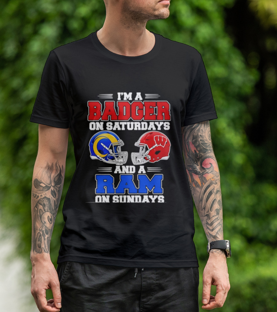 I'm A Badger On Saturdays And A Ram On Sundays Sports Fan Helmets T-Shirt