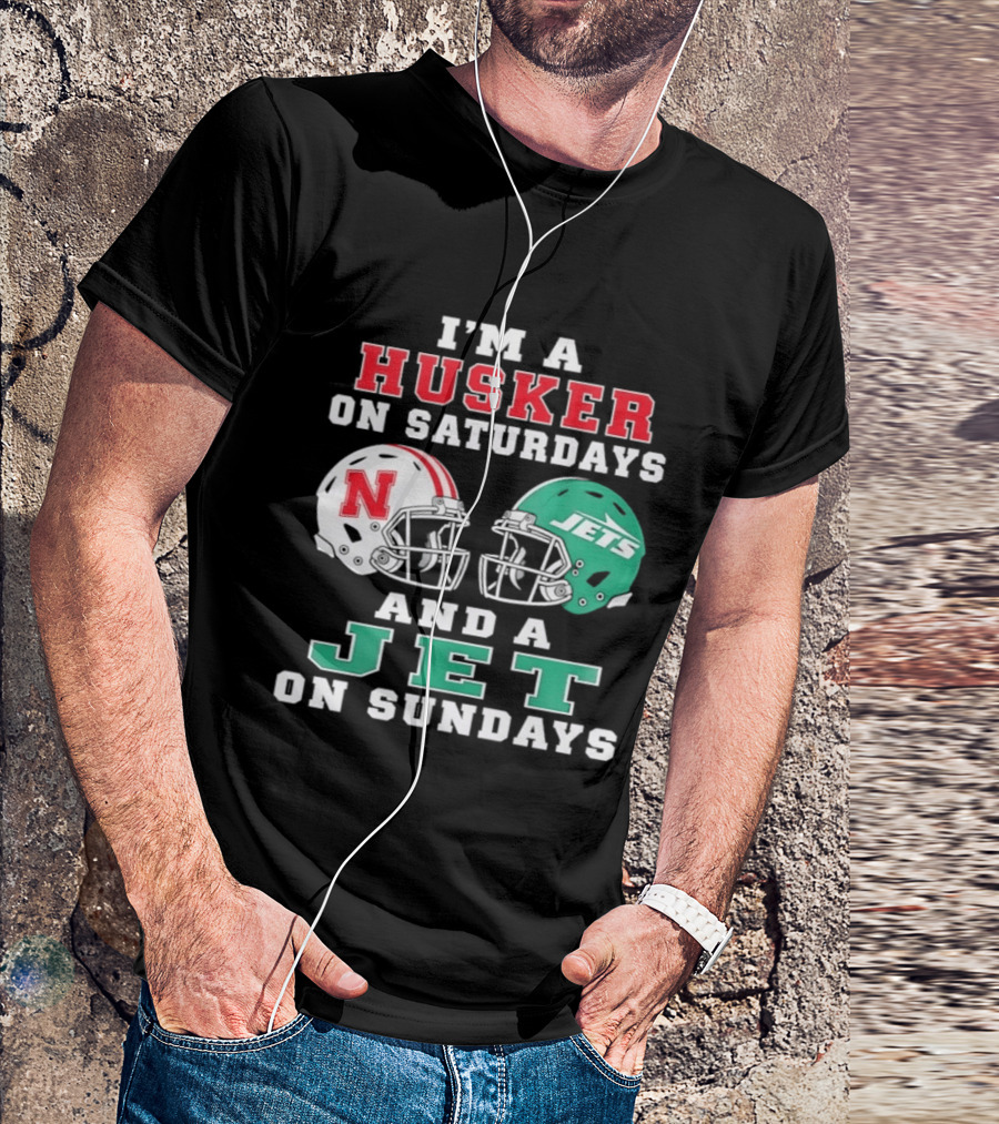 I'm A Husker On Saturdays Nebraska Fan And A Jet On Sundays New York Supporter Football Helmets T-Shirt