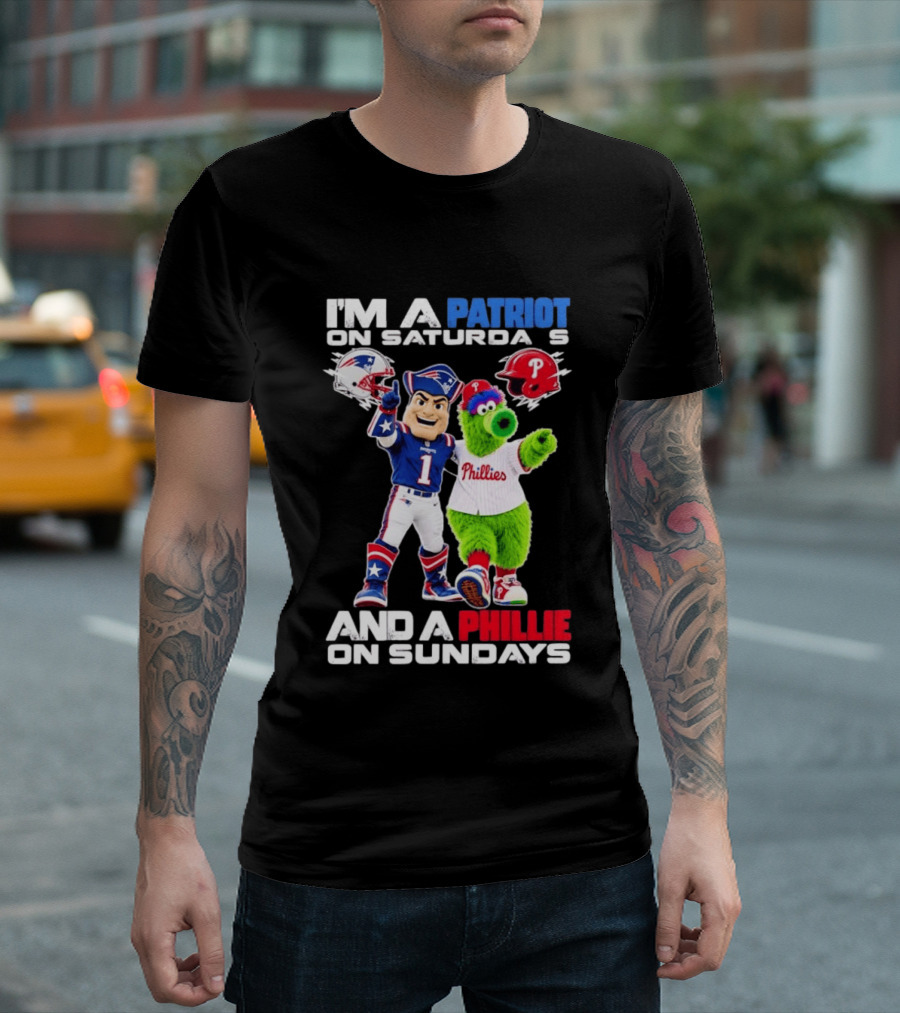 Patriot Saturdays Phillie Sundays Mascots Patriots Phillies T-Shirt
