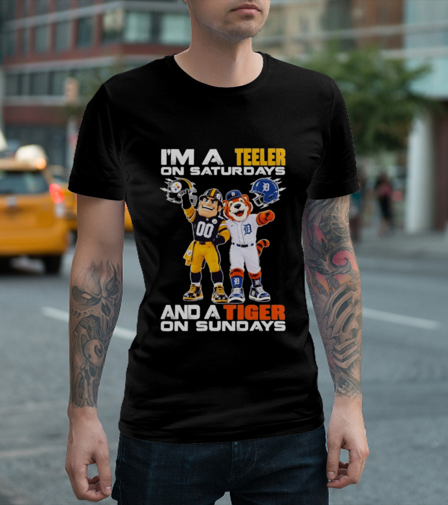 I'm A Steeler On Saturdays And A Tiger On Sundays Football And Baseball Mascots T-Shirt