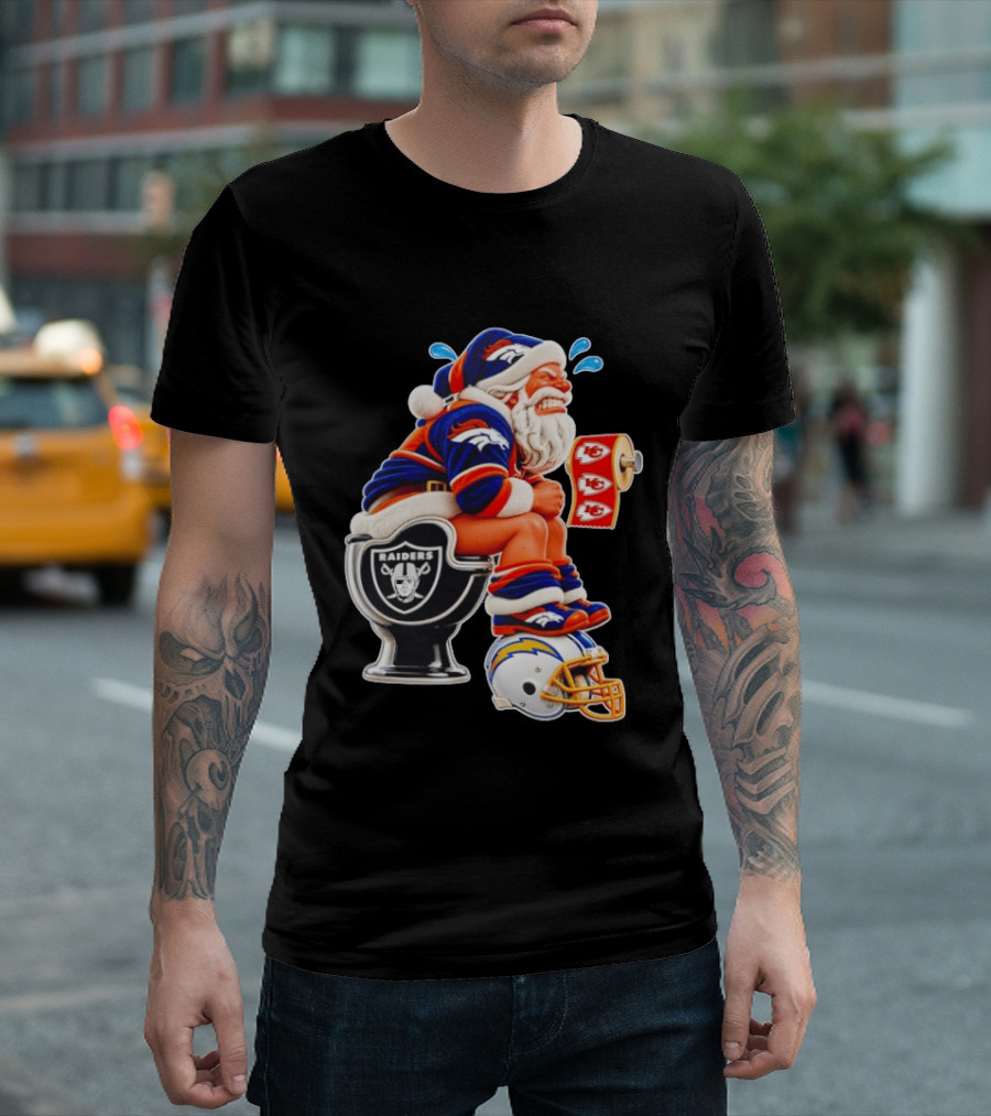 Denver Broncos Santa Claus Raiders Toilet Chiefs Paper Chargers Helmet T-Shirt