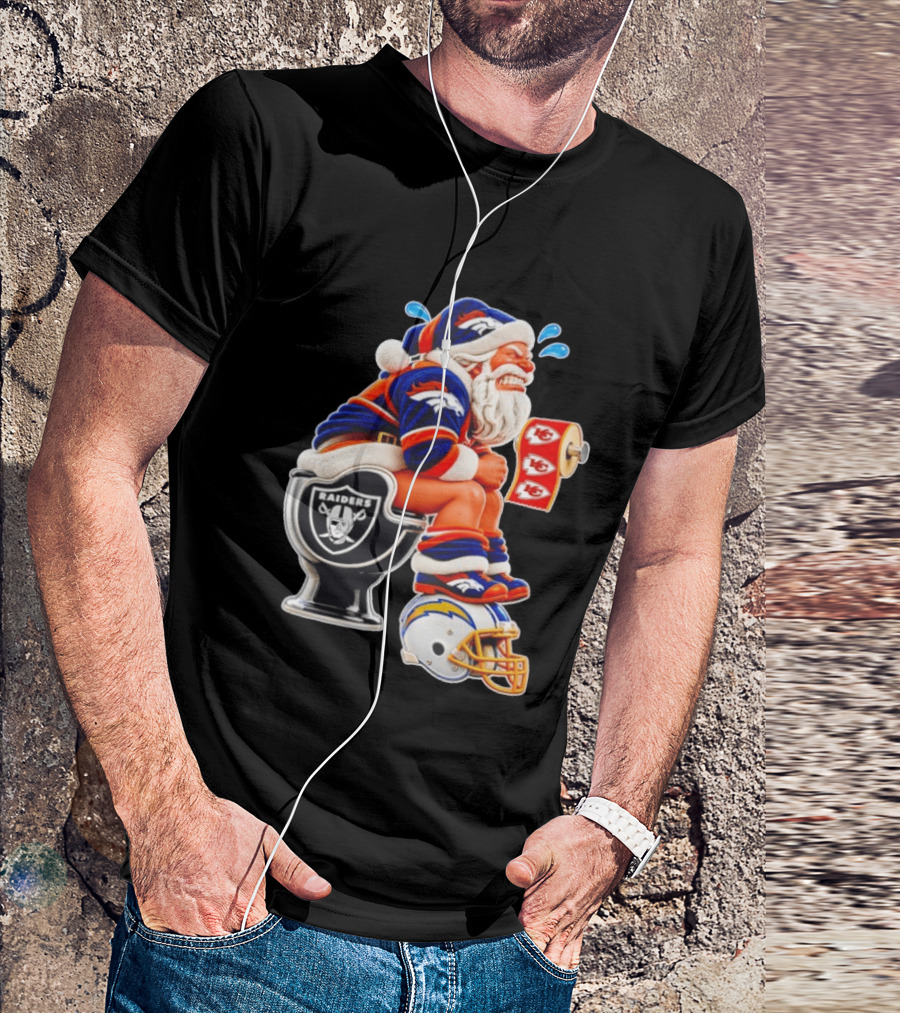 Denver Broncos Santa Claus Raiders Toilet Chiefs Paper Chargers Helmet T-Shirt