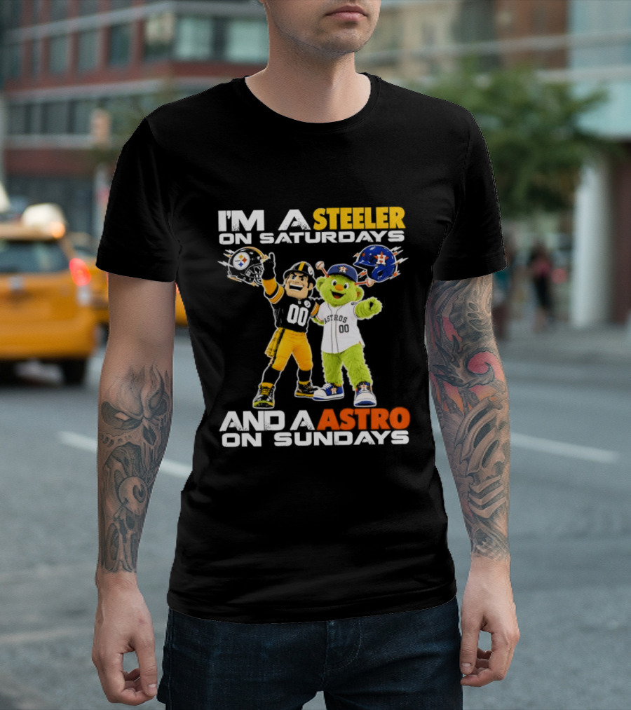 I'm A Steeler On Saturdays And An Astro On Sundays Football And Baseball Mascots T-Shirt