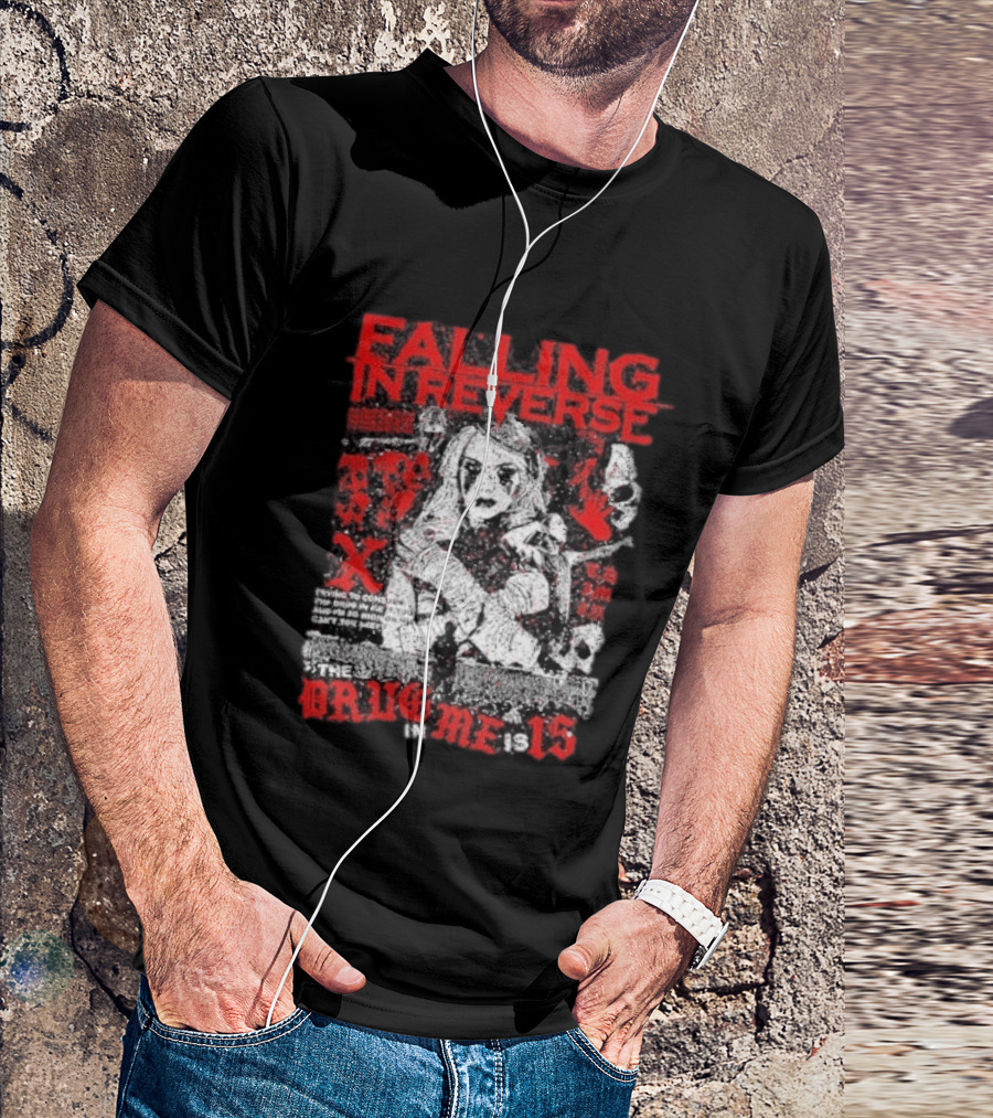 Falling In Reverse The Drug In Me Is 15 Anniversary Punk Gothic Red Text And Illustrations T-Shirt