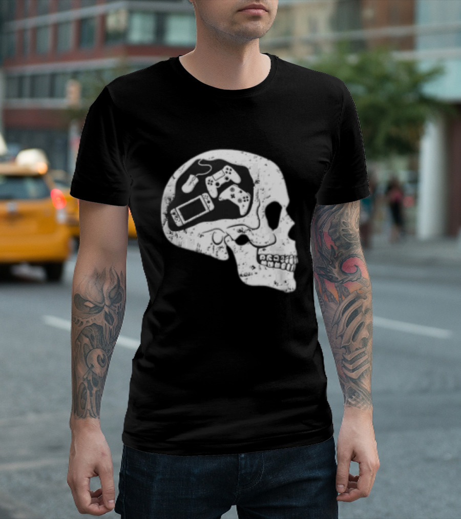 Skull Brain Gaming Controllers Mouse Video Game Lovers T-Shirt