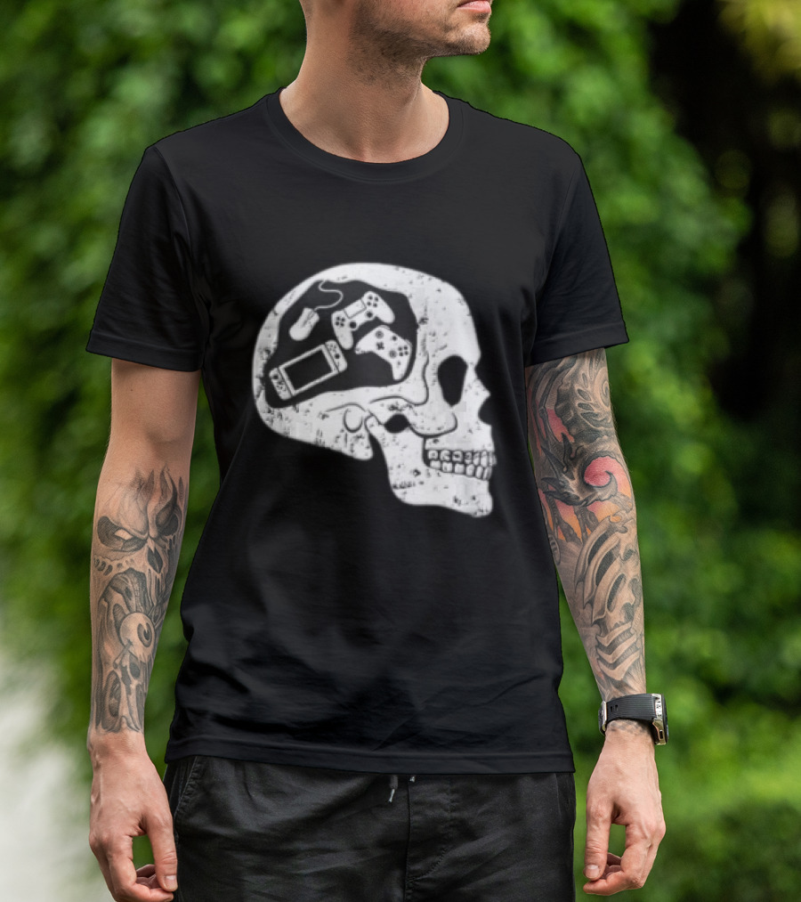 Skull Brain Gaming Controllers Mouse Video Game Lovers T-Shirt