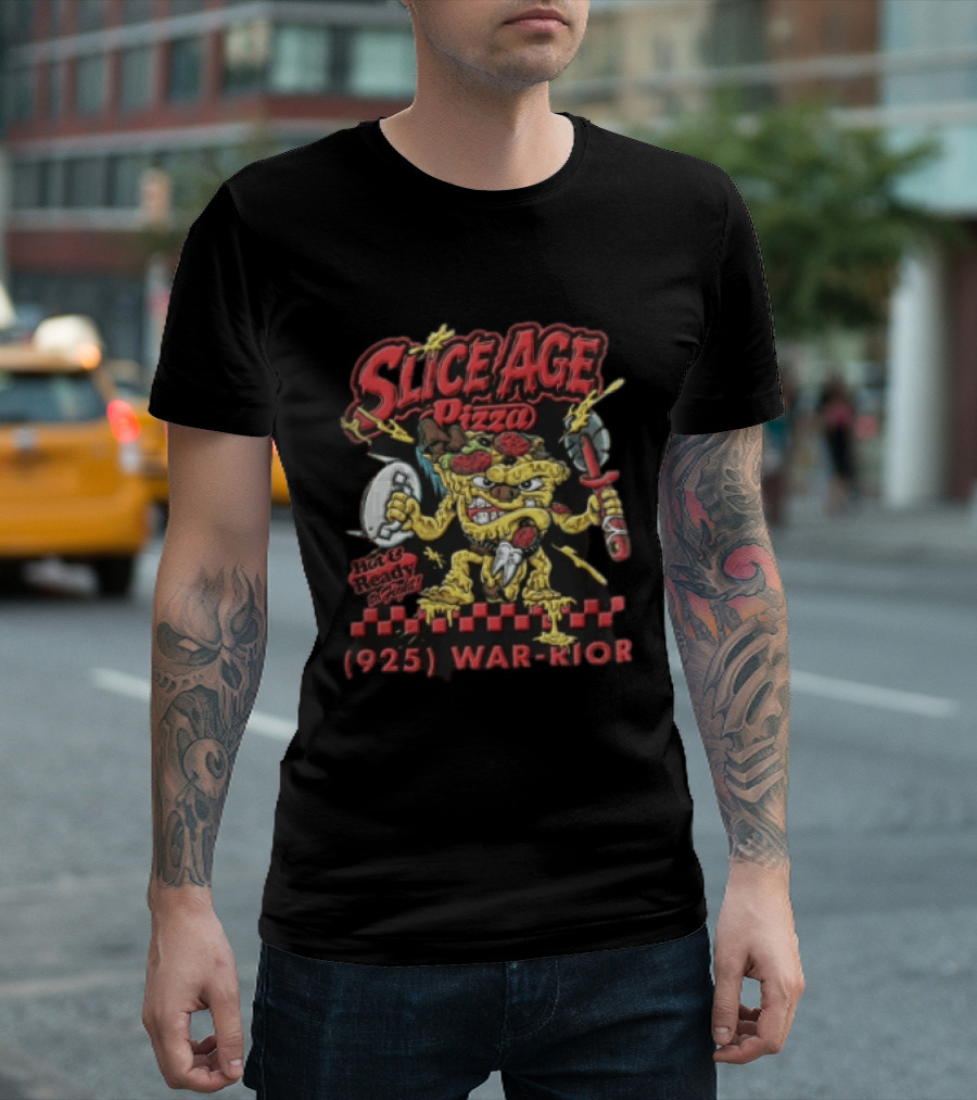 Slice Age Pizza Hot And Ready To Fight 925 War Rior Vintage Style Pizza Warrior T-Shirt