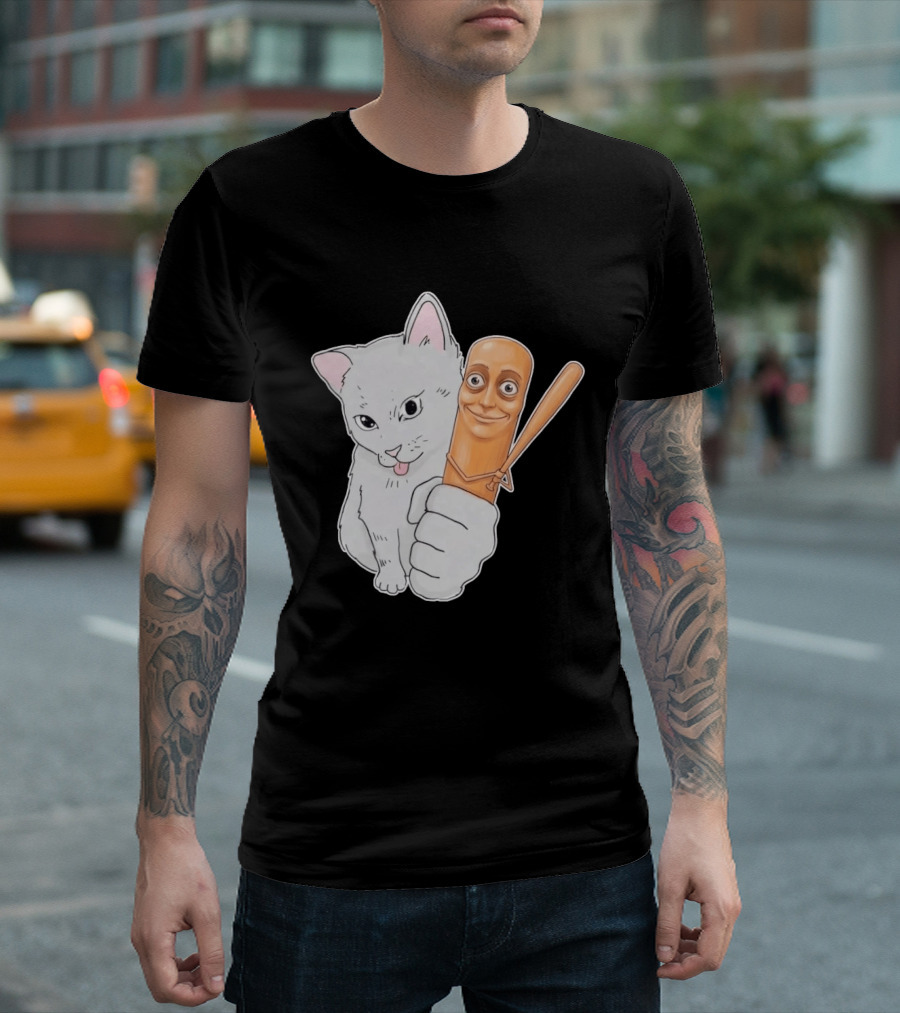 Gray Cat With Smiling Baseball Bat T-Shirt