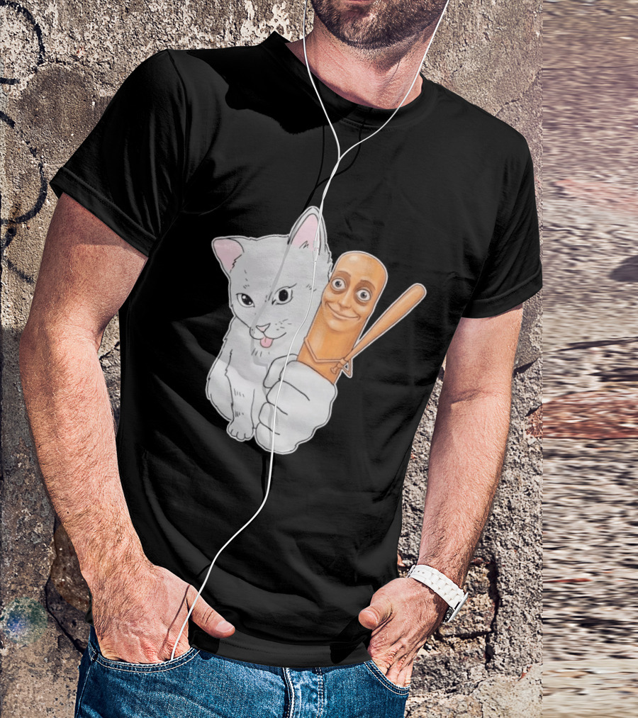 Gray Cat With Smiling Baseball Bat T-Shirt