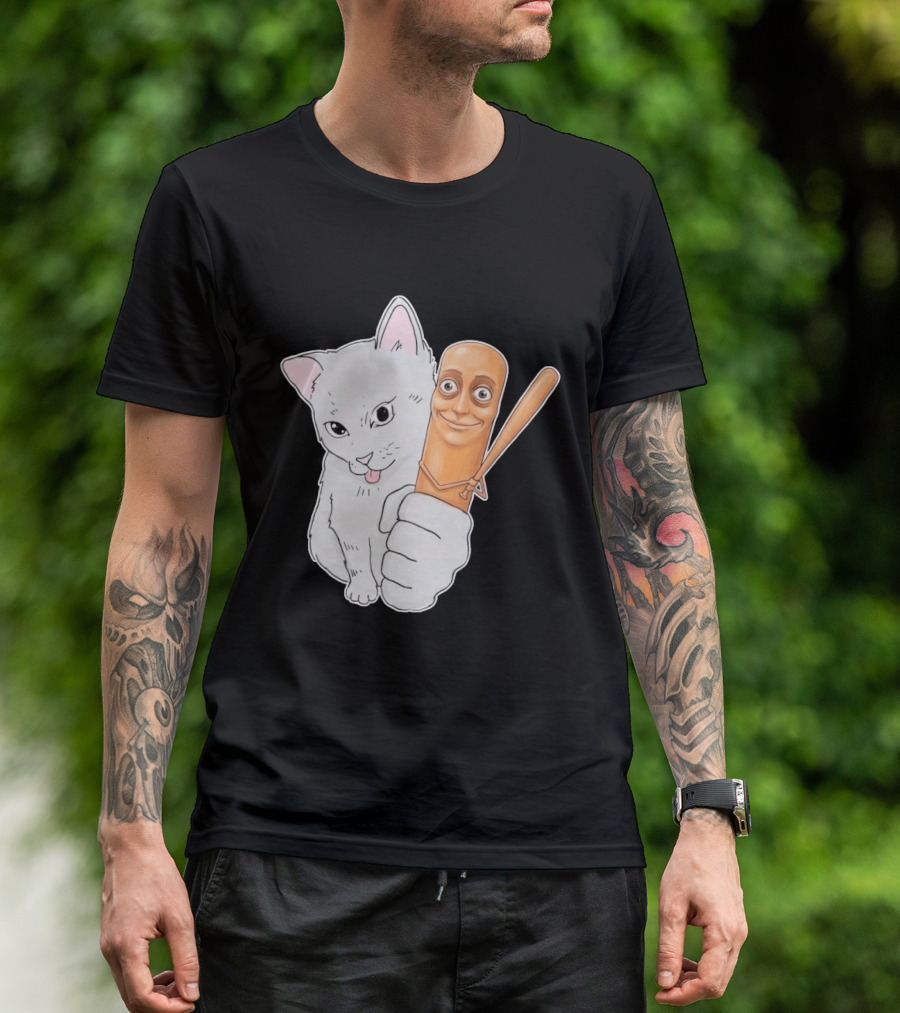 Gray Cat With Smiling Baseball Bat T-Shirt