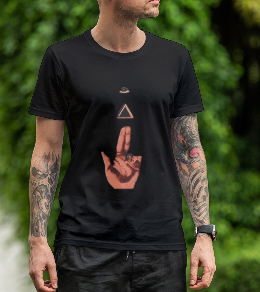 Hand Making Gun Gesture With Pyramid Eye T-Shirt
