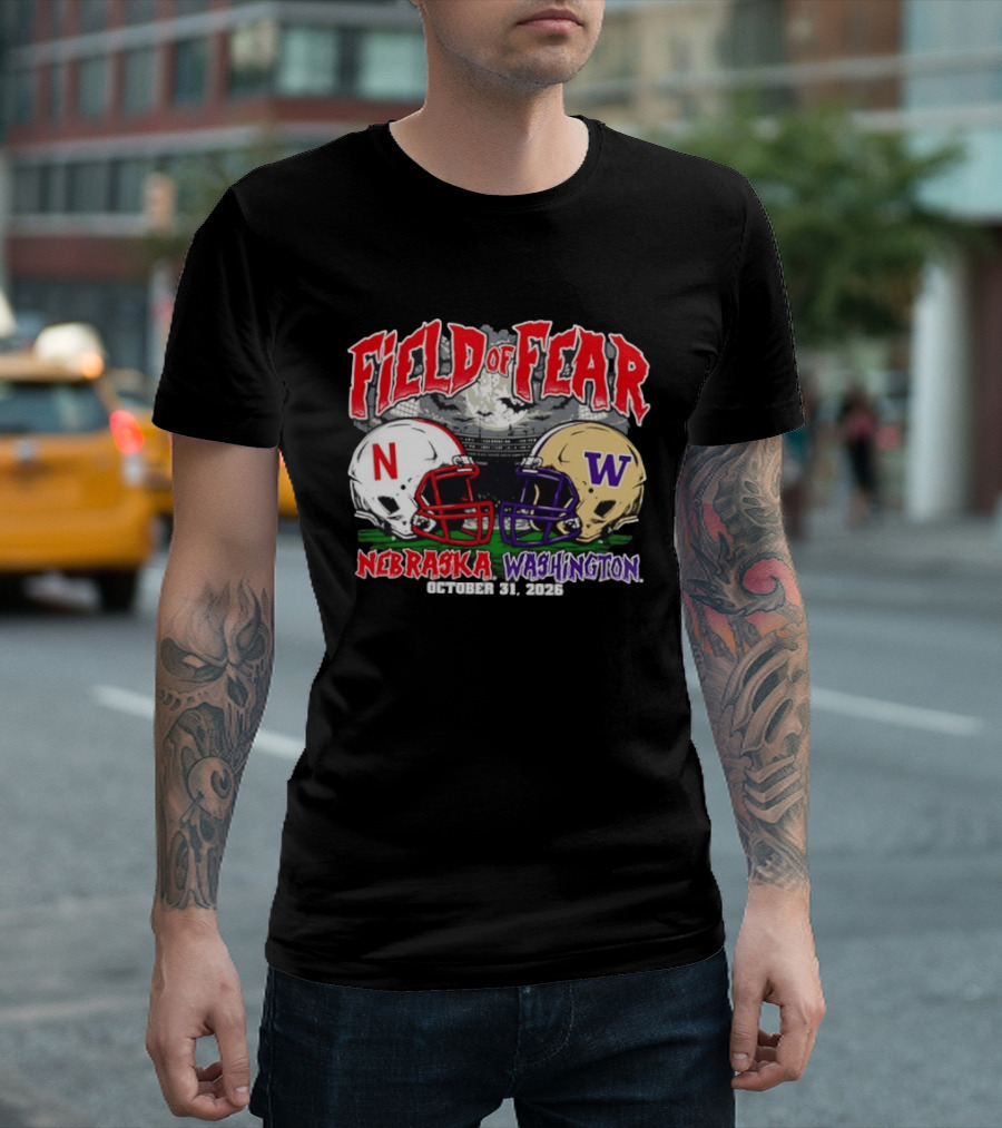 Field Of Fear 2026 Nebraska Cornhuskers Vs Washington Huskies Halloween October 31 T-Shirt