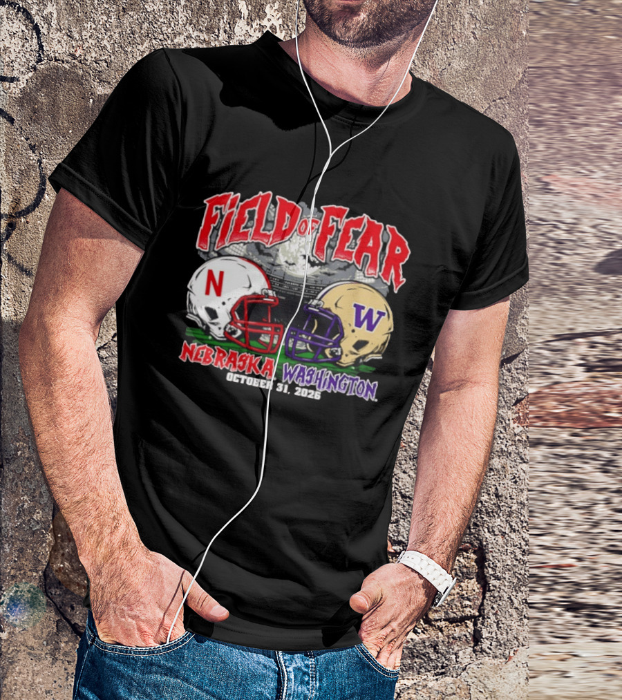 Field Of Fear 2026 Nebraska Cornhuskers Vs Washington Huskies Halloween October 31 T-Shirt