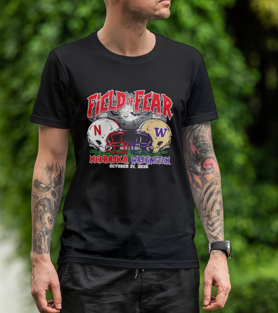Field Of Fear 2026 Nebraska Cornhuskers Vs Washington Huskies Halloween October 31 T-Shirt