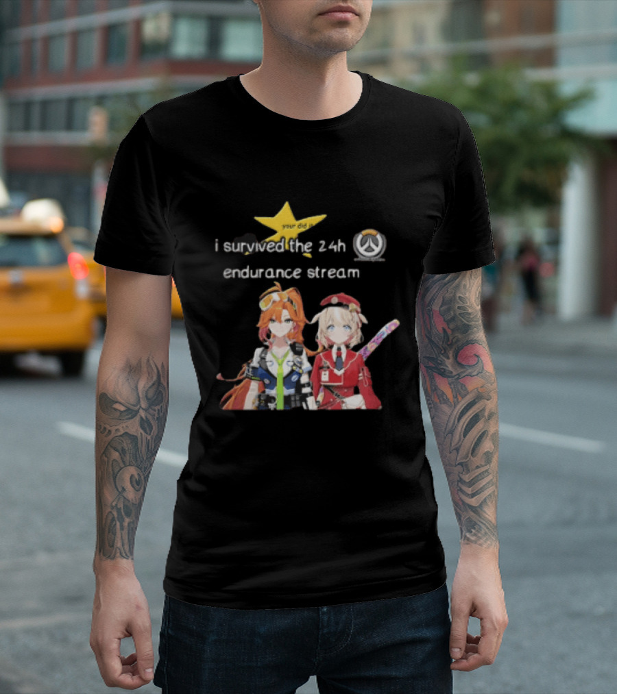 Over I Survived The 24h Endurance Stream Two Anime Girls T-Shirt