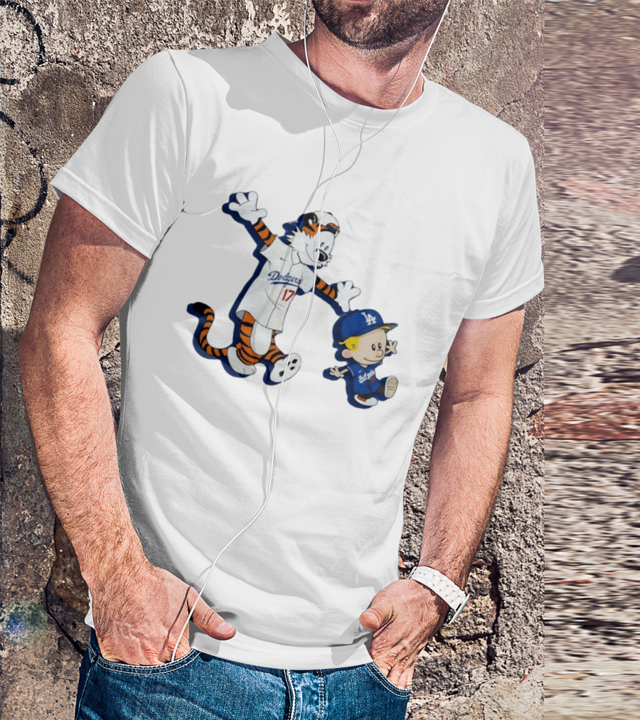 Calvin And Hobbes Dodgers Baseball Characters Los Angeles Team Fan T-Shirt