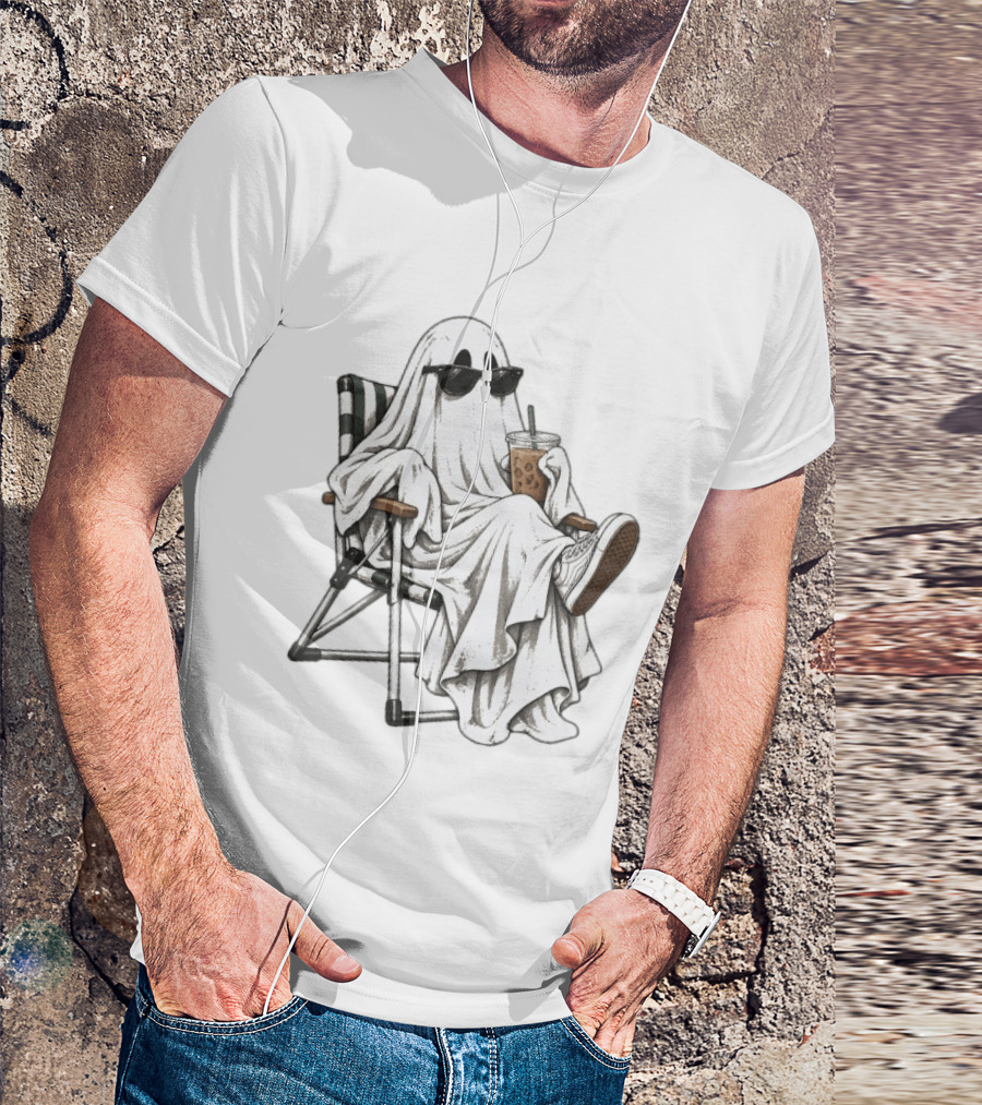 Ghosting You Halloween Cool Ghost With Iced Coffee And Sunglasses T-Shirt