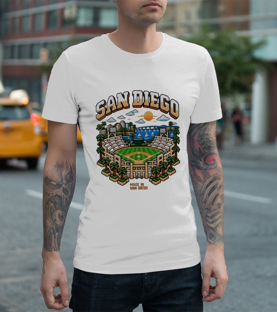 San Diego Pixel Art Petco Park Skyline Made In San Diego T-Shirt