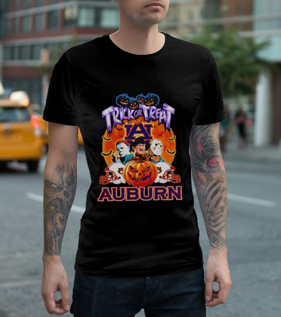 Auburn Tigers Halloween Trick Or Treat Horror Characters 2026 T-Shirt